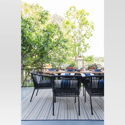 Pattern Stripe Outdoor Rug Blue - Threshold 6 Pattern Stripe Outdoor Rug Blue - Threshold - Image 4