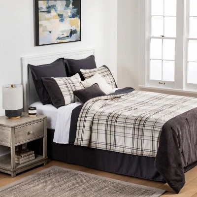 8pc Plaid With Corduroy Comforter Bedding Set Gray/Taupe - Threshold™ 3 8pc Plaid With Corduroy Comforter Bedding Set Gray/Taupe - Threshold™
