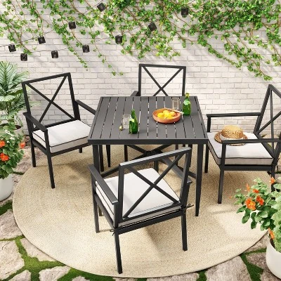 Searsburg Aluminum 4 Person Slat Top Square Patio Dining Table, Outdoor Furniture - Threshold™ 3 Searsburg Aluminum 4 Person Slat Top Square Patio Dining Table, Outdoor Furniture - Threshold™