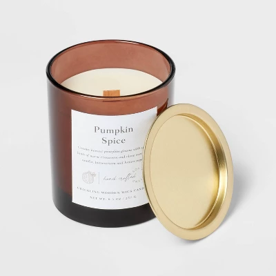 Clear Colored Glass With Woodwick And Brass Metal Inset Lid Pumpkin Spice - Threshold™ 5 Clear Colored Glass With Woodwick And Brass Metal Inset Lid Pumpkin Spice - Threshold™ - Image 3