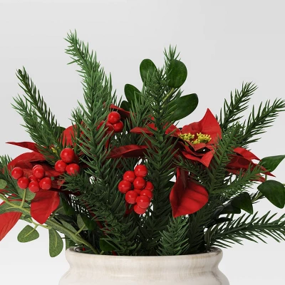 Artificial Plant Large Mixed Greenery And Poinsettia Arrangement - Threshold™ 4 Artificial Plant Large Mixed Greenery And Poinsettia Arrangement - Threshold™ - Image 2