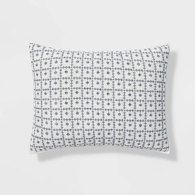 Embroidered Grid Sham Blue - Threshold 6 Embroidered Grid Sham Blue - Threshold - Image 4
