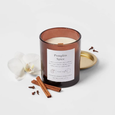 Clear Colored Glass With Woodwick And Brass Metal Inset Lid Pumpkin Spice - Threshold™ 4 Clear Colored Glass With Woodwick And Brass Metal Inset Lid Pumpkin Spice - Threshold™ - Image 2