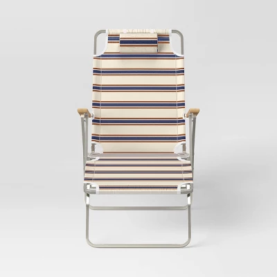 Striped Aluminum Beach Lounger With Wood Arms - Threshold™ 4 Striped Aluminum Beach Lounger With Wood Arms - Threshold™ - Image 2