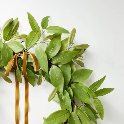 Oversized Fall Leaf Wreath With Velvet Ribbon Green - Threshold™ Designed With Studio McGee 4 Oversized Fall Leaf Wreath With Velvet Ribbon Green - Threshold™ Designed With Studio McGee - Image 2