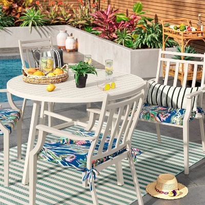 5'x7' Narrow Wornstripe Rectangular Woven Outdoor Area Rug Turquoise Blue - Threshold™ 3 5'x7' Narrow Wornstripe Rectangular Woven Outdoor Area Rug Turquoise Blue - Threshold™