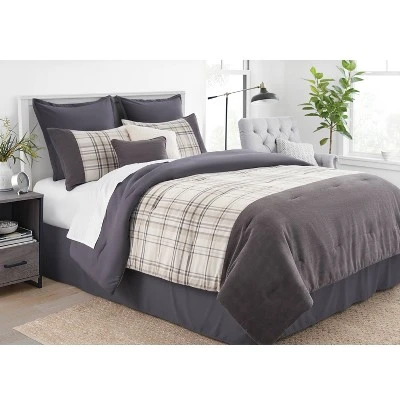 8pc Plaid With Corduroy Comforter Bedding Set Gray/Taupe - Threshold™ 7 8pc Plaid With Corduroy Comforter Bedding Set Gray/Taupe - Threshold™ - Image 5