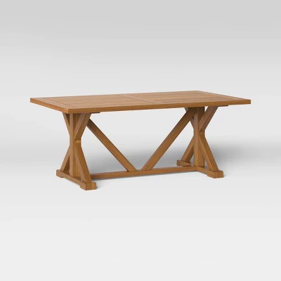 Morie Farmhouse Wood Rectangle Dining Table - Brown - Threshold™ 4 Morie Farmhouse Wood Rectangle Dining Table - Brown - Threshold™ - Image 2