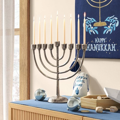 Classic Cast Aluminum Menorah Antique Silver - Threshold™ 3 Classic Cast Aluminum Menorah Antique Silver - Threshold™