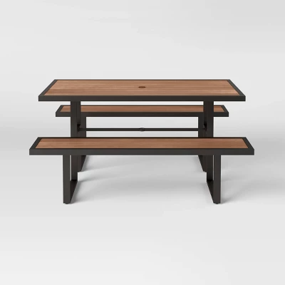 Bryant Faux Wood Rectangle Patio Picnic Table - Gray/Natural Wood - Threshold™ 4 Bryant Faux Wood Rectangle Patio Picnic Table - Gray/Natural Wood - Threshold™ - Image 2