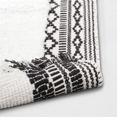 20"x32" Striped Fringe Bath Rug Black/White - Threshold™ 5 20"x32" Striped Fringe Bath Rug Black/White - Threshold™ - Image 3