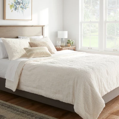 Textured Faux Fur Comforter & Sham Set - Threshold™ 3 Textured Faux Fur Comforter & Sham Set - Threshold™