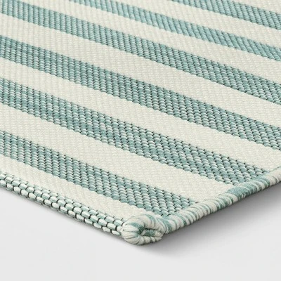 5'x7' Narrow Wornstripe Rectangular Woven Outdoor Area Rug Turquoise Blue - Threshold™ 4 5'x7' Narrow Wornstripe Rectangular Woven Outdoor Area Rug Turquoise Blue - Threshold™ - Image 2