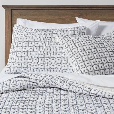 Embroidered Grid Sham Blue - Threshold 3 Embroidered Grid Sham Blue - Threshold