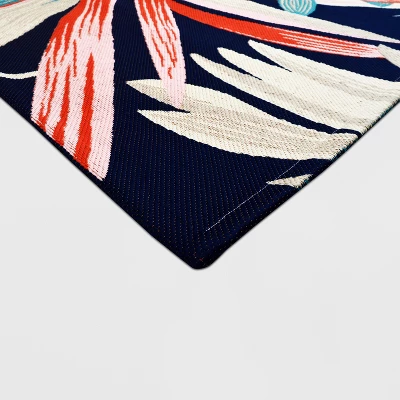5' X 7' Jungle Tropical Outdoor Rug Navy/Coral - Threshold™ 3 5' X 7' Jungle Tropical Outdoor Rug Navy/Coral - Threshold™