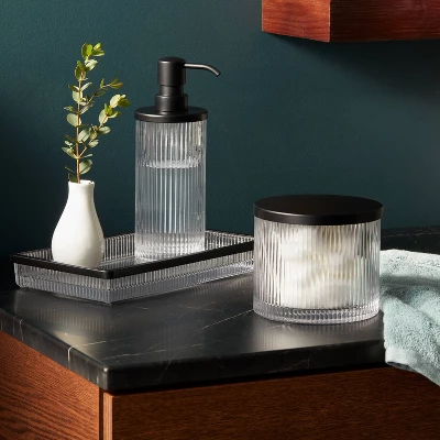 Ribbed Glass Canister Black - Threshold™ 3 Ribbed Glass Canister Black - Threshold™