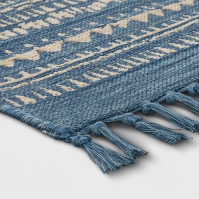 5' X 7' Fringe Outdoor Rug Blue Striped - Threshold™ 4 5' X 7' Fringe Outdoor Rug Blue Striped - Threshold™ - Image 2