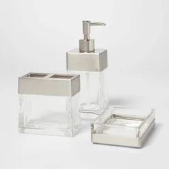 Rectangle Glass With Metal Soap/Lotion Dispenser Clear - Threshold™ -Threshold GUEST a74ab62a 4a5e 43fc b643 615160d0a4f1