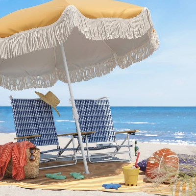 5 Position Beach Chair With Aluminum Frame & Wood Arms - Threshold™ 3 5 Position Beach Chair With Aluminum Frame & Wood Arms - Threshold™