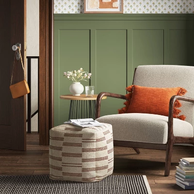 Palmette Wool Kilim Style Pouf With Removable Fill Cream With Rust Stripe - Threshold™ 3 Palmette Wool Kilim Style Pouf With Removable Fill Cream With Rust Stripe - Threshold™