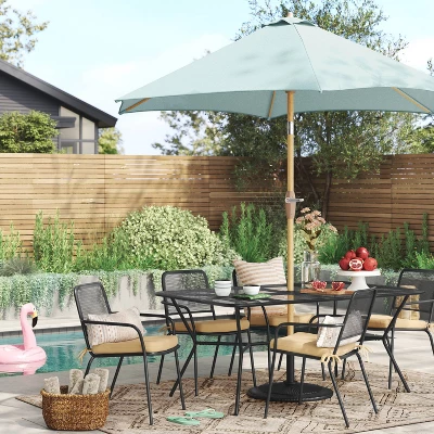 9'x9' Market Patio Umbrella - Light Wood Pole - Threshold™ 3 9'x9' Market Patio Umbrella - Light Wood Pole - Threshold™