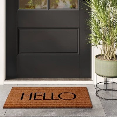 1'6"x2'6" 'Hello' Stripe Border Coir Doormat Natural - Threshold™ 3 1'6"x2'6" 'Hello' Stripe Border Coir Doormat Natural - Threshold™