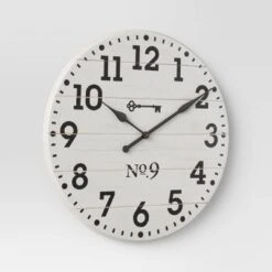26" Farmhouse Wood Wall Clock White - Threshold™ -Threshold GUEST b440412a 8c2f 4451 84f4 01ce5256888e