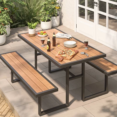 Bryant Faux Wood Rectangle Patio Picnic Table - Gray/Natural Wood - Threshold™ 3 Bryant Faux Wood Rectangle Patio Picnic Table - Gray/Natural Wood - Threshold™