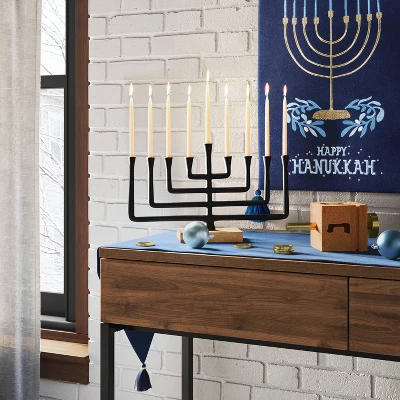 Modern Aluminum And Wood Menorah Black - Threshold™ 3 Modern Aluminum And Wood Menorah Black - Threshold™