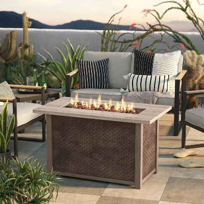 Stamped Steel Wicker Propane Fire Pit Brown - Threshold™ 3 Stamped Steel Wicker Propane Fire Pit Brown - Threshold™