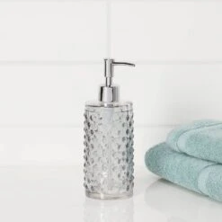 Hobnail Glass With Plastic Pump Soap/Lotion Dispenser Gray Tint - Threshold™