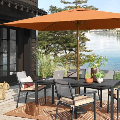 10'x6' Rectangular Market Patio Umbrella - Light Wood Pole - Threshold™ 3 10'x6' Rectangular Market Patio Umbrella - Light Wood Pole - Threshold™