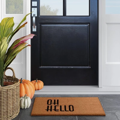 1'6"x2'6" Oh Hello Doormat Natural - Threshold™ 3 1'6"x2'6" Oh Hello Doormat Natural - Threshold™
