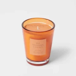 Colored Vase Glass With Dustcover Mandarin & Guava Candle Orange - Threshold™ -Threshold GUEST f690da26 0feb 4a9d 8634 caaa1172c9d3