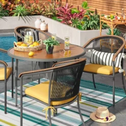 5'x7' Textural Stripe Rectangular Woven Outdoor Area Rug Light Green - Threshold™