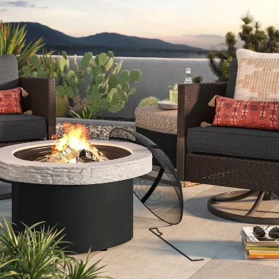 32" Stack Stone Wood Burning Outdoor Fireplace With Spark Screen - Threshold™ 3 32" Stack Stone Wood Burning Outdoor Fireplace With Spark Screen - Threshold™
